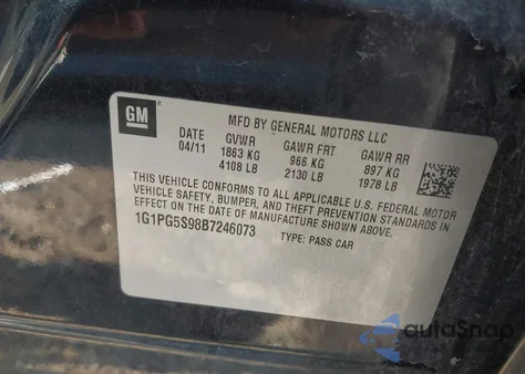 2011 Chevrolet Cruze 2Lt z USA, uszkodzony, nr VIN 1G1PG5S98B7246073